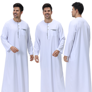 Túnica Blanca Haya 2026 con Solapa y Bolsillo Bordados, Ropa Islámica para Hombre, Túnica Larga Elegante y Modesta - Product Image 2