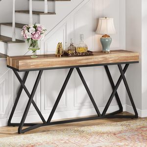 <span class=keywords><strong>Table</strong></span> <span class=keywords><strong>console</strong></span> de ferme moderne avec base en métal unique pour entrée et foyer en bois <span class=keywords><strong>Table</strong></span> d'appoint pour canapé de style industriel - Product Image 6