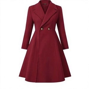 Manteau trench élégant pour femme, double boutonnage, mi-long, bleu marine uni, manches longues, col à revers, coupe-vent, polyester, vêtement d'extérieur pour l'automne - Product Image 1