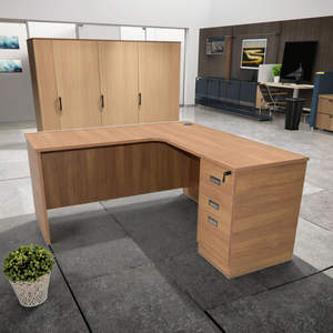 Fabbrica Custom Design moderno scrivania da ufficio durevole <span class=keywords><strong>a</strong></span> forma di L <span class=keywords><strong>tavolo</strong></span> del Computer in legno con facile montaggio e armadio - Product Image 3