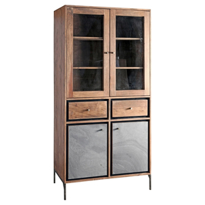 Meuble de rangement moderne en bois d'acacia avec cadre en acier doux, finition bois naturel, texture ciment, revêtement métallique noir - Product Image 3