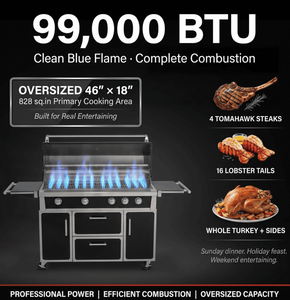 Barbecue à gaz noir de qualité supérieure à 4 brûleurs 99 000 BTU en acier inoxydable 304 pour cuisine extérieure et jardin – Stock USA - Product Image 5