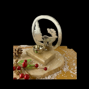 ที่วางเทียนทีไลท์ดีไซน์รูปกวางเรนเดียร์และต้นไม้แบบมินิมอลทำจากโลหะและไม้เทศกาลคริสต์มาสของตกแต่งโต๊ะของตกแต่งบ้าน - Product Image 1