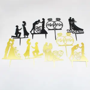 Ychon Wedding Engagement Party Acrylic Cake Topper Valentine Decoration Cupcake Toppers Baking Decorations