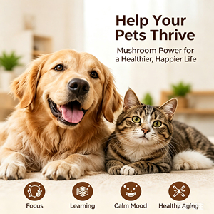 Complément alimentaire biologique à base de champignons Lion's Mane avec vitamine B12 pour soutenir la cognition et le système nerveux des chats et des chiens - Product Image 5