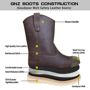 Высококачественные рабочие ботинки для нефтепромыслового производства из коровьей кожи с технологией Goodyear Welt, со стальным носком и стальной пластиной, мужские защитные ботинки - Product Image 2