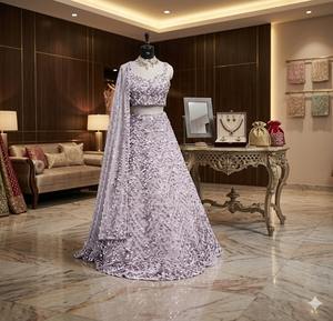 Conjunto de Lehenga con Lentejuelas Midnight Noir para Mujer, Traje Étnico para Bodas y Fiestas con Dupatta, Estilo Tradicional Elegante - Product Image 2