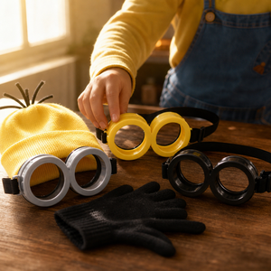 Accesorios de Disfraz de Halloween, Gafas Steampunk, Gorro Amarillo de Punto, Guantes Negros, Disfraz de Cosplay para Fiesta - Product Image 5