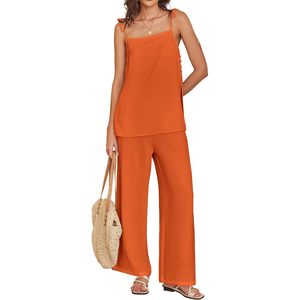 FOXA Womens 2 Piece Summer Set Sleeveless <b>Top</b> Wide Leg Pants Loose Loungewear Vacation Outfits Breathable Crepe Fabric - Product Image 1