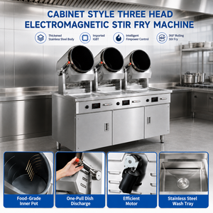 High Efficiency Cabinet Style Three Head Electromagnetic Stir Fry Machine 360° Rotating Intelligent Automatic Cooking Machine - Product Image 2