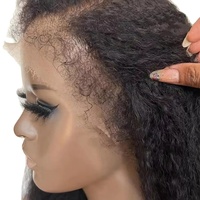 Nueva Moda Peluca de Cabello Humano Virgen Remy Kinky Liso con Encaje Frontal sin Pegamento, Peluca Completa con Encaje Frontal HD