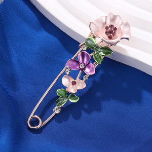 Flower Shape Decorative Brooch Rhinestone Embellished Zinc Alloy <b>Pin</b> <b>For</b> Scarf <b>Shawl</b> Clip Gift 7.5x1.8cm - Product Image 4