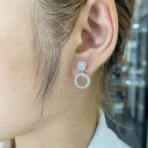 4ct Lab Grown Diamond Halo Stud Earrings: 14K White Gold - Product Image 1