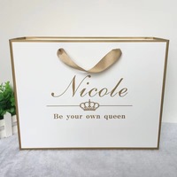 Sacs en papier de luxe personnalisés avec logo QH, pour bijoux, bracelets, emballages cadeaux, sacs de shopping avec fermeture à ruban
