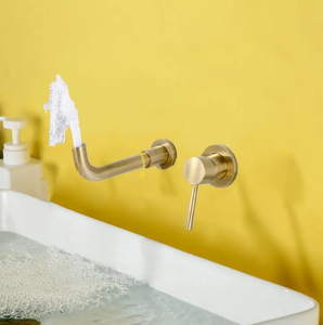 Khách Sạn Hai Lỗ Treo Tường Vòi Nước Brass Tắm Bồn Rửa Duy Nhất Xử Lý Vòi Chải Vàng Lưu Vực Vòi Nước - Product Image 3