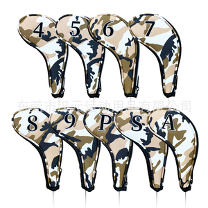 Fundas de cuero con cremallera y estampado de camuflaje para palos de golf, juego de 9 piezas, para driver, putter y mallet, en stock. - Product Image 3