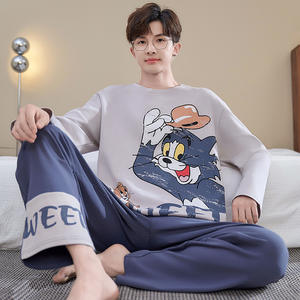 <span class=keywords><strong>Pyjama</strong></span> pour <span class=keywords><strong>homme</strong></span>, printemps/automne, manches longues, pur coton, dessin animé, confortable, ensemble de vêtements de maison pour adolescents, collégiens - Product Image 3