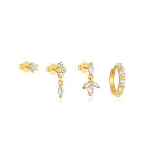Pendientes de Aro con Borla de Plata 925 y Zirconia, Diseño de Corazón y Estrella de Ocho Puntas en Oro de 18K, para Uso Diario - Product Image 1