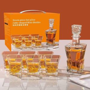 Ensemble de carafe à whisky en forme de glaçon 7 pièces avec verres, carafe à liqueur en verre de qualité supérieure et verres à whisky pour bar à domicile, <span class=keywords><strong>cadeau</strong></span> - Product Image 1
