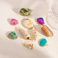 Pendentif vintage en coquillage naturel avec bord plaqué or, breloque ailes géométriques colorées pour accessoires de bijoux et colliers DIY