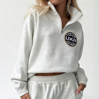 Sweat-shirt à col montant et fermeture éclair 1/4 pour femme, style streetwear, avec patch brodé personnalisé, coupe courte assortie