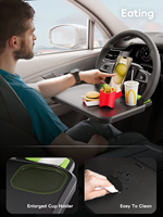 Plateau de table multifonctionnel pour voiture SAIJI pour nourriture, ordinateur portable avec fente rétractable pour volant, surface givrée, plateau pour volant de voiture