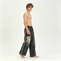 Pantalon de survêtement gris délavé style streetwear Dirty Spray, coupe ample, effet vieilli, avec motif RACE 78, pour homme et unisexe, lot en gros