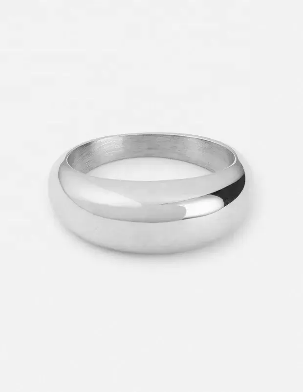 Manufacturer fashion finger rings jewelry high quality polished blank smooth surface mirror dome ring silver