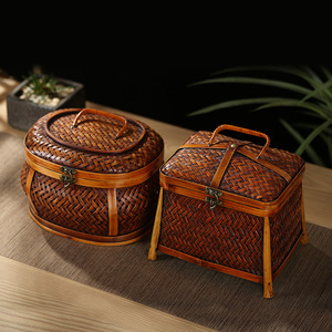 Handmade <b>Bamboo</b> Woven Tea Storage Box Rectangle Chinese Zen Style Living Room Storage Basket Food <b>Container</b> - Product Image 1