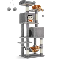 Arbre à chat double avec hamac et poteaux en sisal pour chats, personnalisable avec logo OEM, marque privée, commande en gros, faible MOQ, pour fournisseurs d'articles pour animaux de compagnie