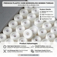 Fil à broder sans bordure en plastique blanc 75D/2 100% polyester haute ténacité pré-enroulé universel toutes marques
