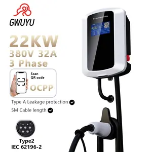 GWUYUメーカーOEM22Kw壁掛けウォールボックス7kw-22kwACEV充電器、OCPP1.6J機能付き電気自動車充電