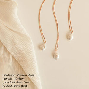 سلسلة ربط بسيطة من الفولاذ المقاوم للصدأ مطلية بالذهب عيار 14 من لؤلؤ المياه العذبة قلادة عنق من التيتانيوم PVD سلسلة ربط غير منتظمة - Product Image 4