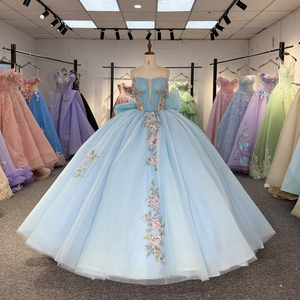 Robes de bal de Quinceañera classiques bleues à fleurs pour filles de 15 ans, modèle 20251 - Product Image 1