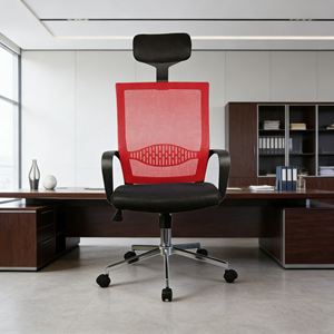 Silla Ejecutiva de Diseño Moderno Rojo, de Lujo, Respaldo Alto, Ergonómica, Completamente de Malla, para Oficina, Muebles Comerciales - Product Image 1