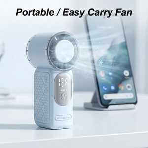 พัดลมมือถือขนาดเล็กพกพาสะดวก ดีไซน์ทันสมัย ไฟ LED ปรับแต่งได้ ใช้แบตเตอรี่ สีเขียว พัดลมพกพาคุณภาพสูงสำหรับใช้ในบ้าน - Product Image 4