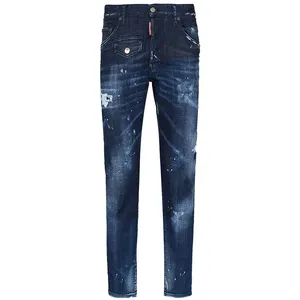 Classic Side zipper slim cut front cover bag five pockets design men jeans for autumn