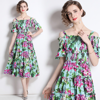 Vestido de verano de manga corta con hombros descubiertos, estampado Floral