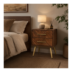 Modern Wooden <b>Bedside</b> <b>Table</b> 2 Drawer Nightstand Chevron Design OEM ODM Custom Supplier Direct Supply Bedroom Furniture - Product Image 1