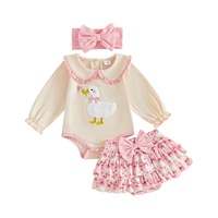 Combinaison à manches longues brodée de canards mignons pour filles, avec col, jupe ondulée et pantalon à nœud