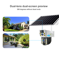 Caméra IP WiFi à double objectif alimentée par énergie solaire, caméra de sécurité solaire extérieure 4G avec vue panoramique, détection de mouvement PIR, audio bidirectionnel