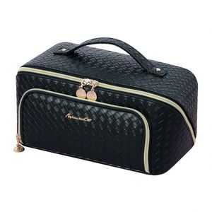 Sac de toilette en PU imperméable personnalisé, portable, ouvert à plat avec poignée, grande capacité, organiseur de maquillage, sac de voyage pour maquillage - Product Image 3