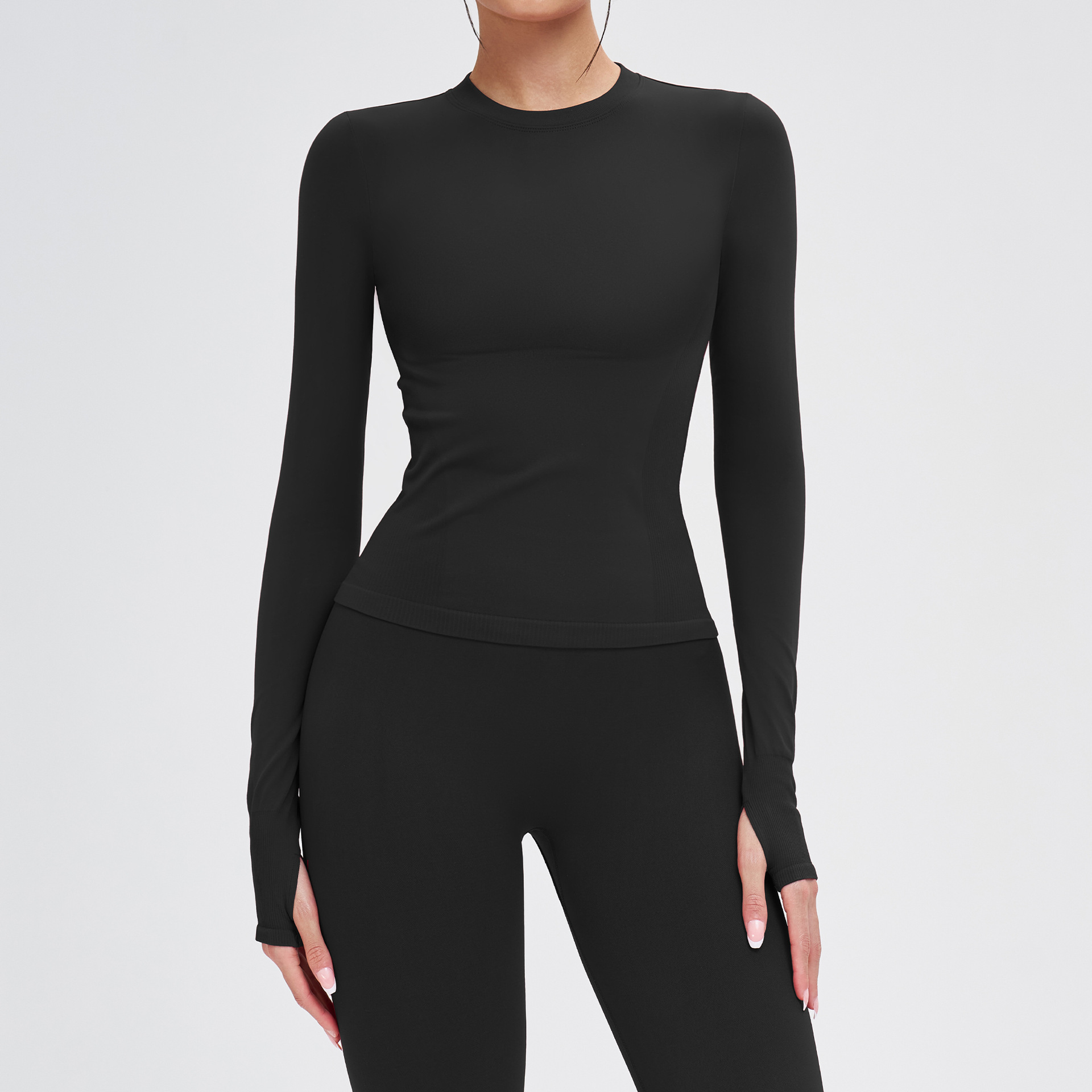 Women's Seamless Long Sleeve Crew Neck Slim Fit Yoga Shirt Outdoor Running Fitness Top #5081