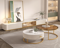 Meuble moderne de luxe en or, canapé de Salon, Table basse, Center de Salon, café, marbre blanc, Table basse ovale