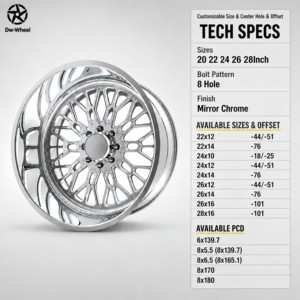 ล้อรถบรรทุกแบบดิสลึก 8 รู ยี่ห้อ Dw Polished <span class=keywords><strong>Chrome</strong></span> Mesh ขนาด 20 22 24 26 28 นิ้ว สำหรับรถยกสูงแบบออฟโรด อะไหล่แต่งสำหรับ Silverado Ram 1500 - Product Image 4