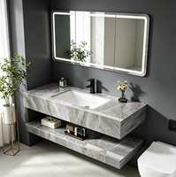Meuble de salle de bain en dalle de pierre double couche, directement de l'usine, avec rangement inférieur ouvert, comptoir en dalle de pierre facile à nettoyer, OEM/ODM