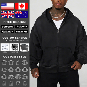 KingSen – Sweat à capuche zippé pour homme, effet délavé et vieilli, avec logo personnalisé, en molleton 100 % coton, coupe oversize, style streetwear – Vente en gros - Product Image 2