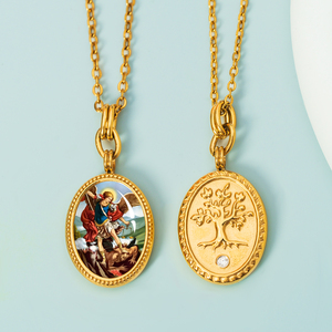 Giveluck Christian Saint Benedict/Michael huy chương trinh nữ Mary 18K mạ vàng thép không gỉ Vòng cổ cho nam giới phụ nữ-kinh thánh câu - Product Image 1