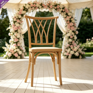 Chaise de mariage vintage en rotin sculpté avec dossier rembourré, couleur bois, en résine plastique, style Crossback, vente en gros - Product Image 4