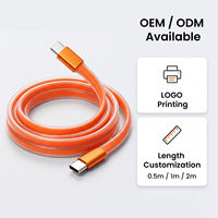 Kabel Data USB-C Tipe-C 60W PD Pengisian Cepat 65W Maks PD 1m Tembaga Murni Berlapis Silikon Cair Transparan dengan Pelindung Foil Tembaga